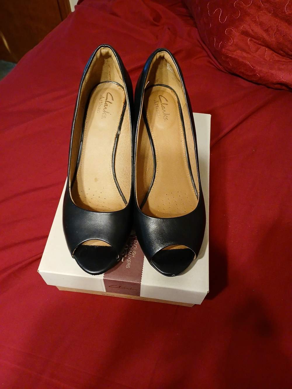 Clarks Black Peep-Toe Heels